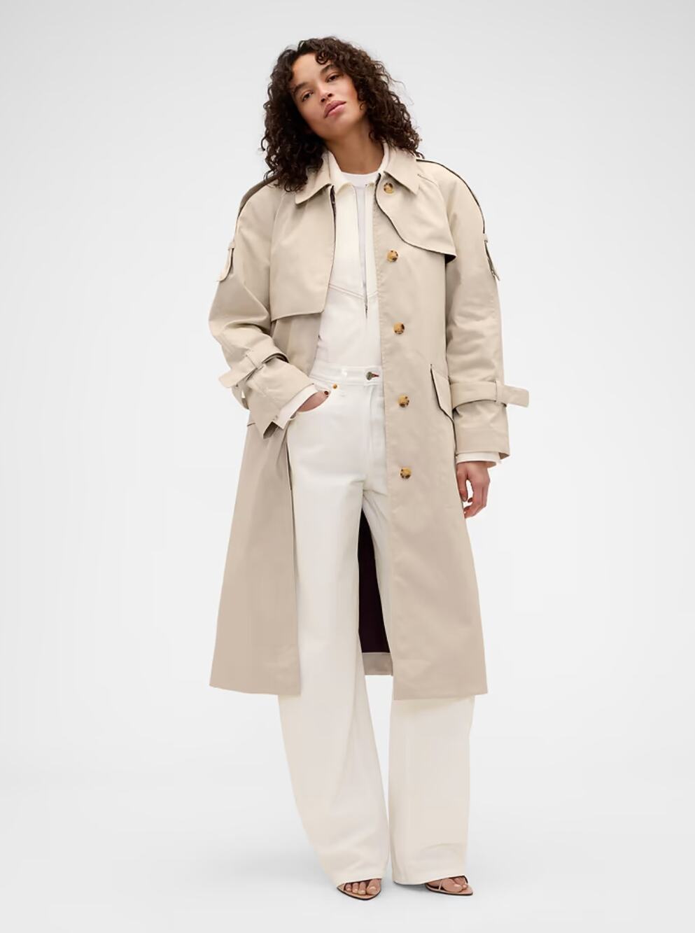 GAP Victoria Beckham Beige Belted Trench Coat Size L/XL